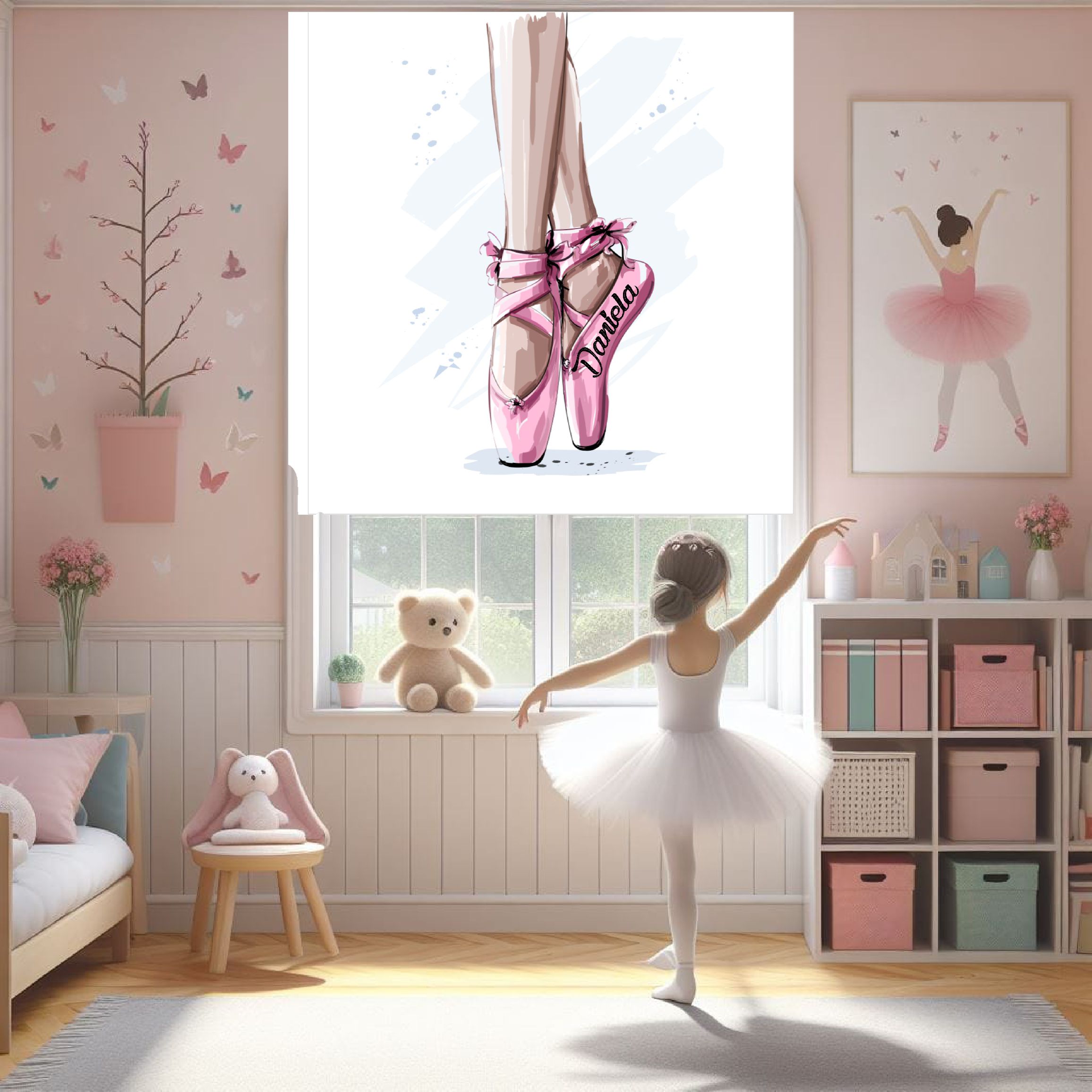Estores Iroa  Estores Infantiles Niña Personalizados Ballet- Estores  infantiles rosa dibujo Ballet- Estores Infantiles personalizados con nombre